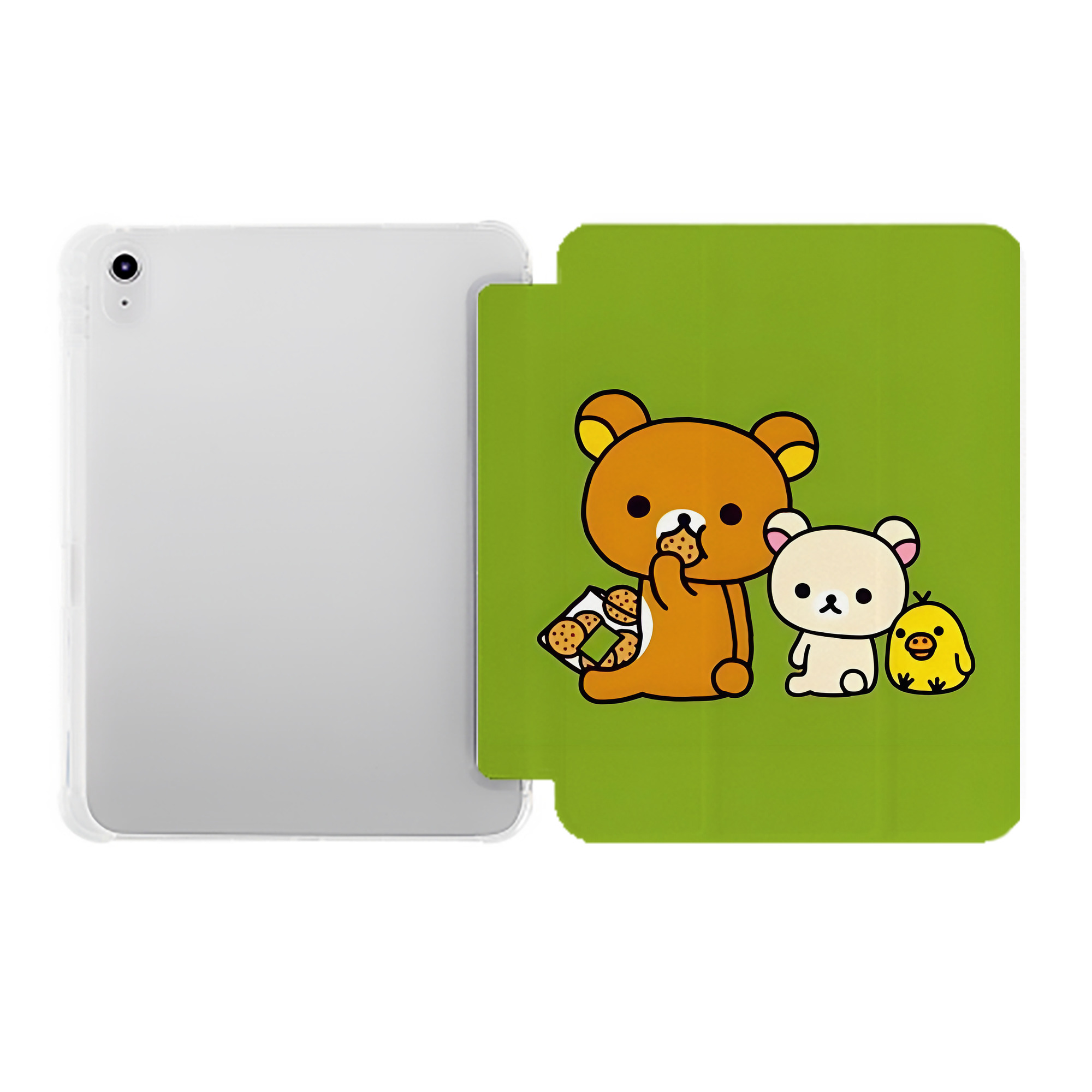 （画像用） リラックマ リラックマ キイロイトリ Rilakkuma Korilakkuma Kiiroitori IPad ケース ペン収納付き 三つ折りスタンド PUレザー×シリコン 対応機種9.5/10.5/10.9インチ